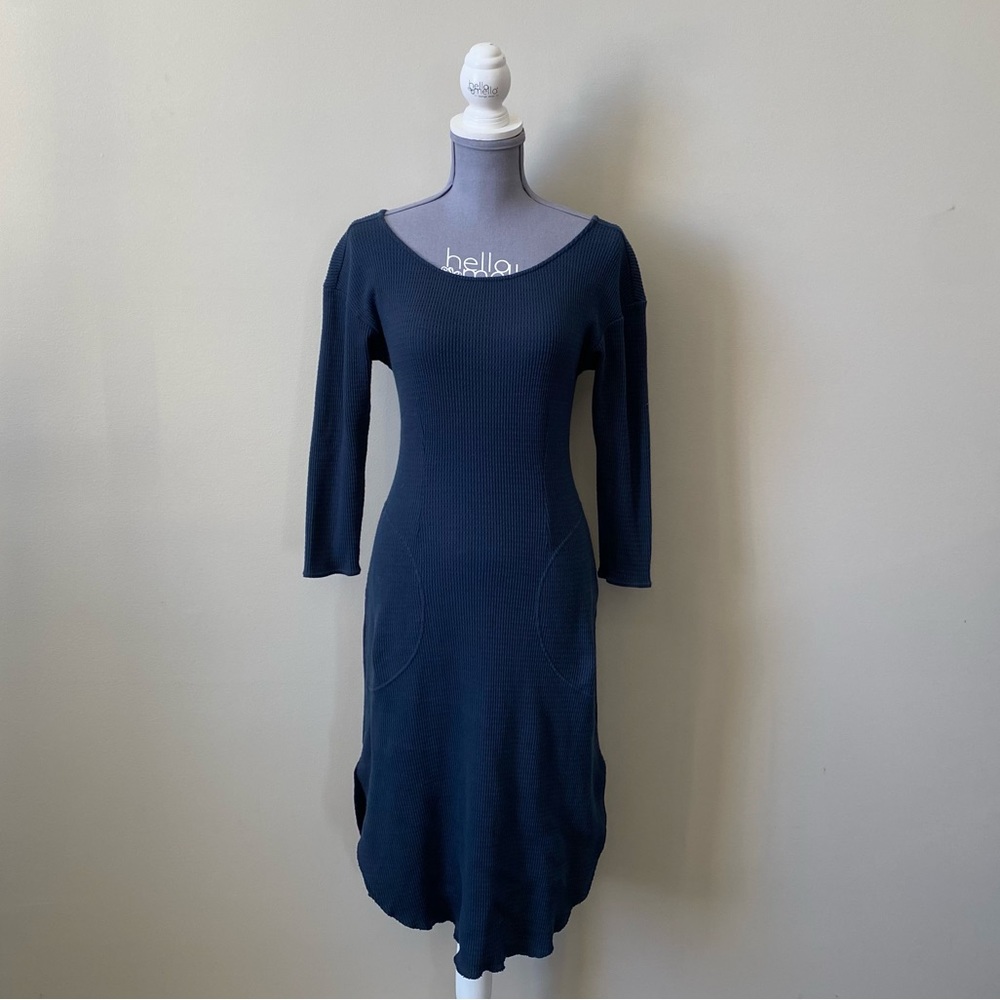 Free People Beach navy ribbon cinched open back midi dress
